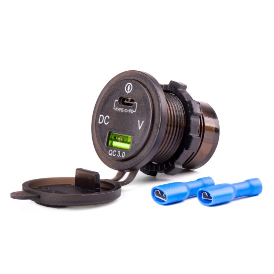 Amio - ΠΡΙΖΑ ΦΟΡΤΙΣΗΣ ΜΕ 2 ΘΥΡΕΣ USB + TYPE C ΚΑΙ ΨΗΦΙΑΚΟ ΒΟΛΤΟΜΕΤΡΟ ΜΕ ΚΑΠΑΚΙ ΜΑΥΡΗ 12/24V - 1 τεμ.5-12V 3.0A QUICK CHARGER MOD-07 (02857/AM)