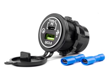 Amio - ΠΡΙΖΑ ΦΟΡΤΙΣΤΗΣ USB + TYPE C QUICK CHARGE 12/24V Φ37mmX51mm MOD-08 - 1 τεμ. (02858/AM)