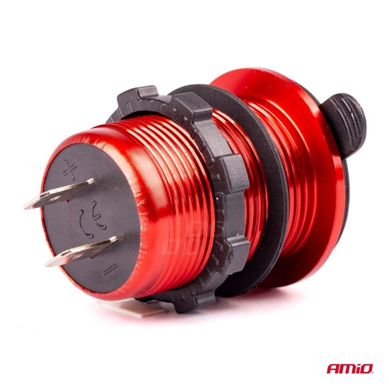 Amio - ΠΡΙΖΑ ΦΟΡΤΙΣΗΣ ΜΕ 2 ΘΥΡΕΣ USB ΚΑΙ ΨΗΦΙΑΚΟ ΒΟΛΤΟΜΕΤΡΟ ΜΕ ΚΑΠΑΚΙ ΚΟΚΚΙΝΗ 12/24V 5V 3.1A MOD-11 - 1 τεμ. (02861/AM)