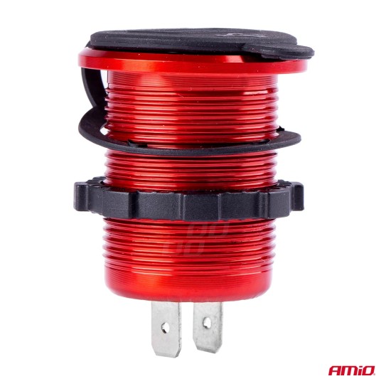 Amio - ΠΡΙΖΑ ΦΟΡΤΙΣΗΣ ΜΕ 2 ΘΥΡΕΣ USB ΚΑΙ ΨΗΦΙΑΚΟ ΒΟΛΤΟΜΕΤΡΟ ΜΕ ΚΑΠΑΚΙ ΚΟΚΚΙΝΗ 12/24V 5V 3.1A MOD-11 - 1 τεμ. (02861/AM)