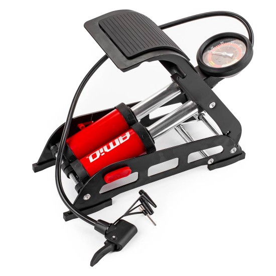 Amio - ΤΡΟΜΠΑ ΑΕΡΟΣ ΠΟΔΗΛΑΤΟΥ ΠΟΔΙΟΥ ΔΙΠΛΟ ΠΙΣΤΟΝΙ 2x45mm ΜΕΤΑΛΛΙΚΗ 160PSI ΜΕ ΜΑΝΟΜΕΤΡΟ PU07 - 1 τεμ. (02894/AM)