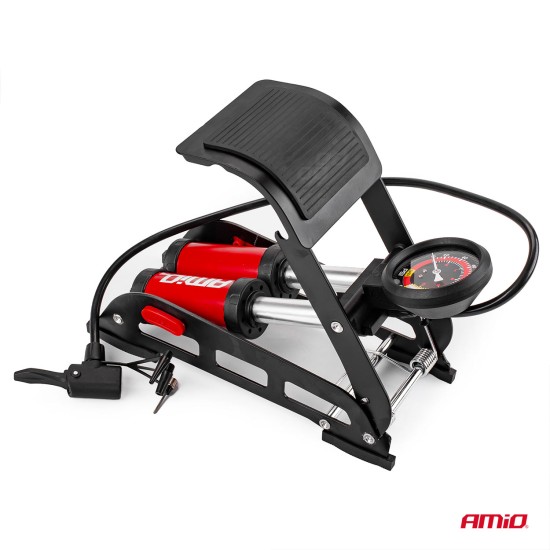 Amio - ΤΡΟΜΠΑ ΑΕΡΟΣ ΠΟΔΗΛΑΤΟΥ ΠΟΔΙΟΥ ΔΙΠΛΟ ΠΙΣΤΟΝΙ 2x45mm ΜΕΤΑΛΛΙΚΗ 160PSI ΜΕ ΜΑΝΟΜΕΤΡΟ PU07 - 1 τεμ. (02894/AM)