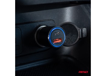 Amio - ΦΟΡΤΙΣΤΗΣ ΑΝΑΠΤΗΡΑ ΚΙΝΗΤΩΝ ΑΛΟΥΜΙΝΙΟΥ 12/24V USB + USB TYPE C 38W FAST CHARGE PRO-08 - 1 τεμ. (02934/AM)