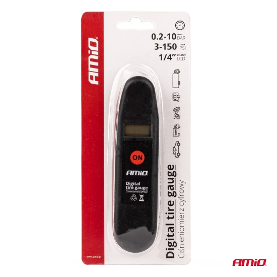 Amio - ΜΕΤΡΗΤΗΣ ΠΙΕΣΗΣ ΕΛΑΣΤΙΚΩΝ ΑΥΤΟΚΙΝΗΤΟΥ/ΜΗΧΑΝΗΣ ΨΗΦΙΑΚΟΣ 10BAR/150PSI - 1 τεμ. (02940/AM)