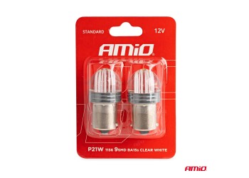 Amio - ΛΑΜΠΑΚΙΑ LED P21W 12V 6.000K 500lm 9SMD x 2835 ΜΟΝΟΠΟΛΙΚΑ - 2ΤΕΜ. (02953/AM)