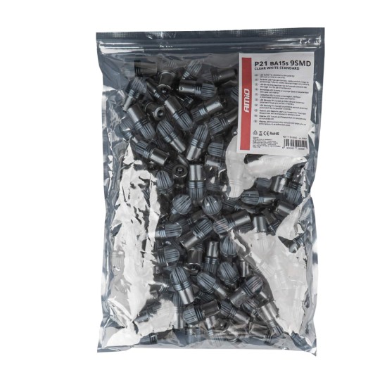 Amio - P21W 12V Ba15s 500lm 6.000K 9SMDx2835 LED ΛΕΥΚΟ ΜΟΝΟΠΟΛΙΚΟ - 100 ΤΕΜ. (02954/AM)