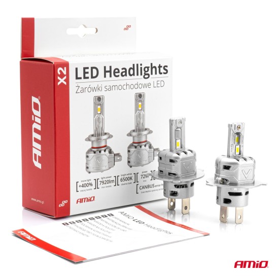 Amio - ΛΑΜΠΕΣ LED H4 10-16V 72W 6.500K 7920lm CANBUS (ΑΝΕΜΙΣΤΗΡΑΚΙ) X2 SERIES - 2ΤΕΜ. (02972/AM)