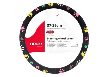 Amio - ΚΑΛΥΜΜΑ ΤΙΜΟΝΙΟΥ SWC-46 (M) 37-39cm ΜΑΥΡΟ ΜΕ ΣΧΕΔΙΟ ΠΟΛΥΧΡΩΜΕΣ ΠΑΤΟΥΣΕΣ ΣΚΥΛΟΥ - 1 ΤΕΜ. (02986/AM)