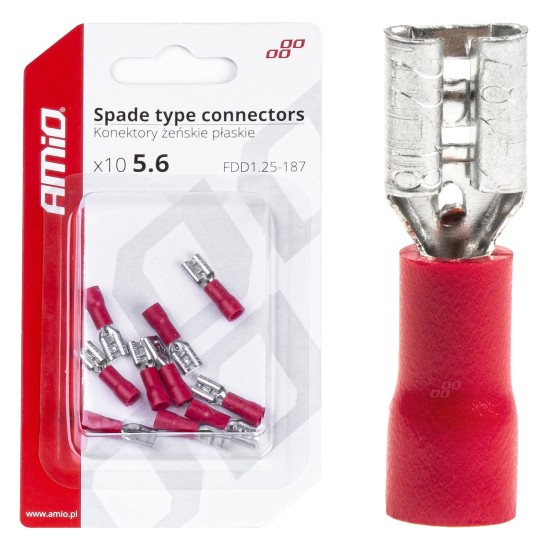 Amio - ΦΙΣΑΚΙΑ ΘΗΛΥΚΑ ΚΟΚΚΙΝΑ FDD1 1,25-187 /10A/ 5,6mm ΑΜΟ - 10 ΤΕΜ. (03061/AM)