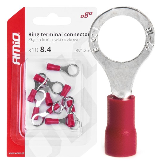 Amio - ΦΙΣΑΚΙΑ ΔΑΧΤΥΛΙΔΙ ΚΟΚΚΙΝΑ RV1.25-8 / 8.4mm - 10 ΤΕΜ. (03079/AM)