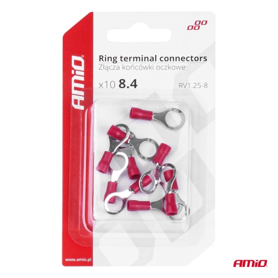 Amio - ΦΙΣΑΚΙΑ ΔΑΧΤΥΛΙΔΙ ΚΟΚΚΙΝΑ RV1.25-8 / 8.4mm - 10 ΤΕΜ. (03079/AM)