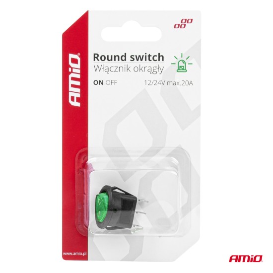 Amio - ΔΙΑΚΟΠΤΗΣ ON/OFF 3 ΕΠΑΦΩΝ 12/24V ΣΤΡΟΓΓΥΛΟΣ ΠΡΑΣΙΝΟΣ ΦΩΤΙΣΜΟΣ - 1 ΤΕΜ. (03084/AM)