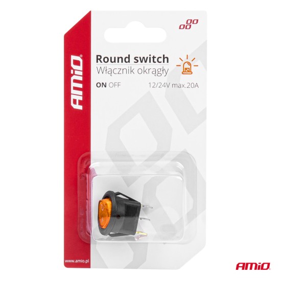 Amio - ΔΙΑΚΟΠΤΗΣ ON/OFF 3 ΕΠΑΦΩΝ 12/24V 20A ΣΤΡΟΓΓΥΛΟΣ ΜΕ ΚΙΤΡΙΝΟ ΦΩΤΙΣΜΟ - 1 ΤΕΜ. (03085/AM)