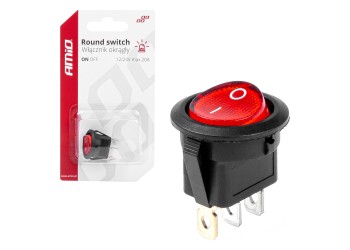 Amio - ΔΙΑΚΟΠΤΗΣ ON/OFF 3 ΕΠΑΦΩΝ 12/24V 20A ΣΤΡΟΓΓΥΛΟΣ ΜΕ ΚΟΚΚΙΝΟ ΦΩΤΙΣΜΟ - 1 ΤΕΜ. (03086/AM)