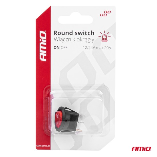 Amio - ΔΙΑΚΟΠΤΗΣ ON/OFF 3 ΕΠΑΦΩΝ 12/24V 20A ΣΤΡΟΓΓΥΛΟΣ ΜΕ ΚΟΚΚΙΝΟ ΦΩΤΙΣΜΟ - 1 ΤΕΜ. (03086/AM)