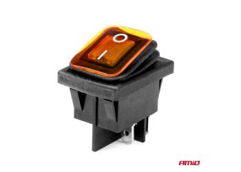Amio - ΔΙΑΚΟΠΤΗΣ ON/OFF 4 ΕΠΑΦΩΝ 20A 12/24V ΚΙΤΡΙΝΟΣ ΦΩΤΙΣΜΟΣ ΟΡΘΟΓΩΝΙΟΣ - 1 ΤΕΜ. (03091/AM)