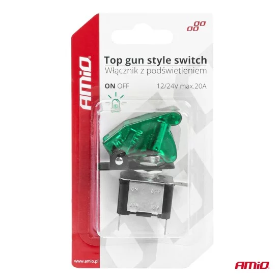 Amio - ΔΙΑΚΟΠΤΗΣ ΑΕΡΟΠΟΡΙΚΟΥ ΤΥΠΟΥ 2 ΘΕΣΕΩΝ ΜΕ ΠΡΑΣΙΝΟ ΚΑΠΑΚΙ & ΦΩΣ LED 12-24V - 1 TEM. (03093/AM)