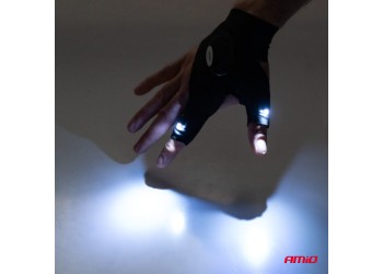 Amio - ΓΑΝΤΙΑ ΧΕΙΡΟΣ ΓΙΑ 2 ΔΑΧΤΥΛΑ ΜΕ 2 LED ΕΛΑΣΤΙΚΑ ΑΔΙΑΒΡΟΧΑ ΣΕ ΜΑΥΡΟ ΧΡΩΜΑ - 2 TEM. (03107/AM)