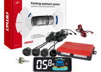 Amio - ΣΥΣΤΗΜΑ ΠΑΡΚΑΡΙΣΜΑΤΟΣ 12V ΜΕ 4 ΑΙΣΘΗΤΗΡΕΣ ΣΕ ΜΑΥΡΟ ΧΡΩΜΑ 21,5mm ΜΕ BUZZER (ΗΧΟ) ΚΑΙ ΟΘΟΝΗ LED 3D - 1 τεμ. (03185/AM)