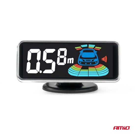 Amio - ΣΥΣΤΗΜΑ ΠΑΡΚΑΡΙΣΜΑΤΟΣ 12V ΜΕ 4 ΑΙΣΘΗΤΗΡΕΣ ΣΕ ΜΑΥΡΟ ΧΡΩΜΑ 18mm ΜΕ BUZZER (ΗΧΟ) ΚΑΙ ΟΘΟΝΗ LED 3D - 1 τεμ. (03186/AM)