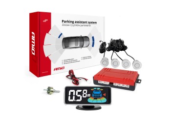 Amio - ΣΥΣΤΗΜΑ ΠΑΡΚΑΡΙΣΜΑΤΟΣ 12V ΜΕ 4 ΑΙΣΘΗΤΗΡΕΣ ΣΕ ΑΣΗΜΙ ΧΡΩΜΑ 21,5mm ΜΕ BUZZER (ΗΧΟ) ΚΑΙ ΟΘΟΝΗ LED 3D - 1 τεμ. (03187/AM)