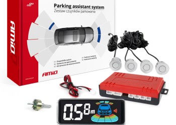 Amio - ΣΥΣΤΗΜΑ ΠΑΡΚΑΡΙΣΜΑΤΟΣ 12V ΜΕ 4 ΑΙΣΘΗΤΗΡΕΣ ΣΕ ΑΣΗΜΙ ΧΡΩΜΑ 21,5mm ΜΕ BUZZER (ΗΧΟ) ΚΑΙ ΟΘΟΝΗ LED 3D - 1 τεμ. (03187/AM)