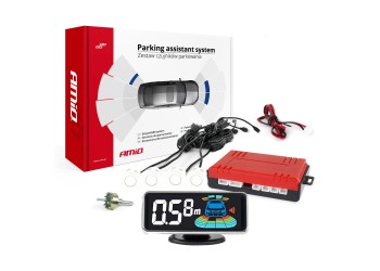 Amio - ΣΥΣΤΗΜΑ ΠΑΡΚΑΡΙΣΜΑΤΟΣ 12V ΜΕ 4 ΑΙΣΘΗΤΗΡΕΣ ΣΕ ΛΕΥΚΟ ΧΡΩΜΑ 21,5mm ΜΕ BUZZER (ΗΧΟ) ΚΑΙ ΟΘΟΝΗ LED 3D - 1 τεμ. (03188/AM)