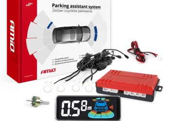 Amio - ΣΥΣΤΗΜΑ ΠΑΡΚΑΡΙΣΜΑΤΟΣ 12V ΜΕ 4 ΑΙΣΘΗΤΗΡΕΣ ΣΕ ΛΕΥΚΟ ΧΡΩΜΑ 21,5mm ΜΕ BUZZER (ΗΧΟ) ΚΑΙ ΟΘΟΝΗ LED 3D - 1 τεμ. (03188/AM)