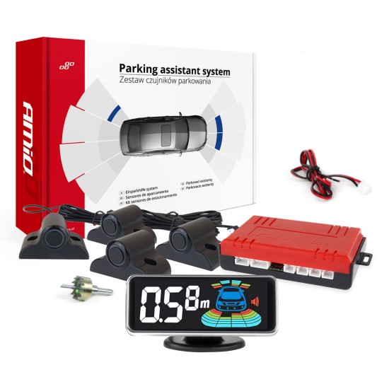 Amio - ΣΥΣΤΗΜΑ ΠΑΡΚΑΡΙΣΜΑΤΟΣ TRUCK (ΦΟΡΤΗΓΟΥ)12V ΜΕ 4 ΑΙΣΘΗΤΗΡΕΣ (ΜΑΥΡΟ) 19mm BUZZER & ΟΘΟΝΗ LED 3D - 1 ΤΕΜ. (03189/AM)