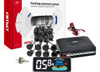 Amio - ΣΥΣΤΗΜΑ ΠΑΡΚΑΡΙΣΜΑΤΟΣ 12V ΜΕ 8 ΔΙΑΙΡΟΥΜΕΝΟΥΣ ΑΙΣΘΗΤΗΡΕΣ ΣΕ MAYΡΟ ΧΡΩΜΑ ΤΥΠΟΥ GOLD 18mm ΚΑΙ ΟΘΟΝΗ LED - 1 τεμ. (03192/AM)