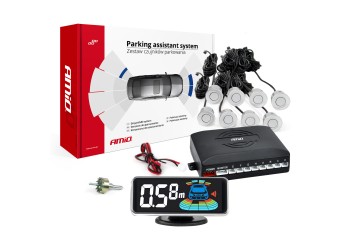 Amio - ΣΥΣΤΗΜΑ ΠΑΡΚΑΡΙΣΜΑΤΟΣ 12V ΜΕ 8 ΑΙΣΘΗΤΗΡΕΣ ΣΕ ΑΣΗΜΙ ΧΡΩΜΑ 21,5mm ΜΕ BUZZER (ΗΧΟ) ΚΑΙ ΟΘΟΝΗ LED 3D - 1 τεμ. (03193/AM)