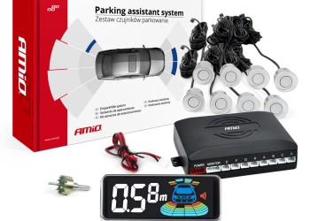 Amio - ΣΥΣΤΗΜΑ ΠΑΡΚΑΡΙΣΜΑΤΟΣ 12V ΜΕ 8 ΑΙΣΘΗΤΗΡΕΣ ΣΕ ΑΣΗΜΙ ΧΡΩΜΑ 21,5mm ΜΕ BUZZER (ΗΧΟ) ΚΑΙ ΟΘΟΝΗ LED 3D - 1 τεμ. (03193/AM)