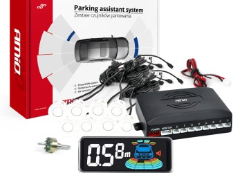 Amio - ΣΥΣΤΗΜΑ ΠΑΡΚΑΡΙΣΜΑΤΟΣ 12V ΜΕ 8 ΑΙΣΘΗΤΗΡΕΣ ΣΕ ΛΕΥΚΟ ΧΡΩΜΑ 21,5mm ΜΕ BUZZER (ΗΧΟ) ΚΑΙ ΟΘΟΝΗ LED 3D - 1 τεμ. (03194/AM)