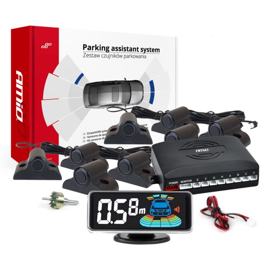 Amio - ΣΥΣΤΗΜΑ ΠΑΡΚΑΡΙΣΜΑΤΟΣ TRUCK/ΦΟΡΤΗΓΟΥ 12V ΜΕ 8 ΑΙΣΘΗΤΗΡΕΣ ΣΕ ΜΑΥΡΟ ΧΡΩΜΑ 19 mm ΚΑΙ ΟΘΟΝΗ ΨΗΦΙΑΚΗ 3D LED - 1 ΤΕΜ. (03195/AM)