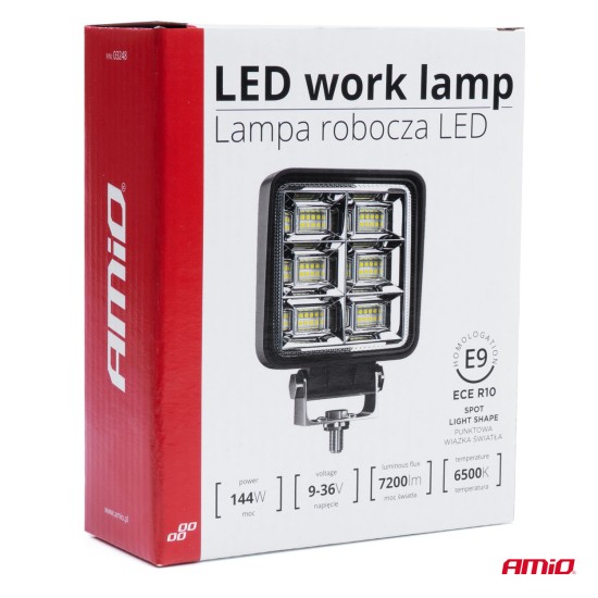 Amio - ΠΡΟΒΟΛΕΑΣ ΕΡΓΑΣΙΑΣ WORKING LAMP 48xSMD 144W 9-36V 110x110x60mm AWL37 - 1 TEM. (03248/AM)
