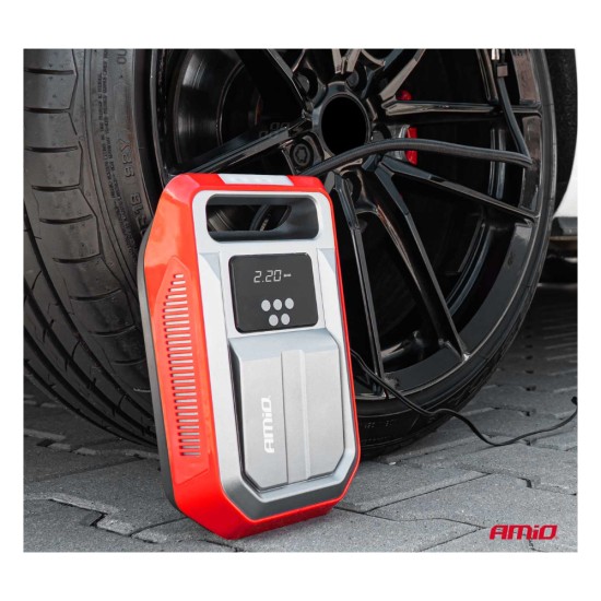 Amio - ΚΟΜΠΡΕΣΕΡ ΑΕΡΑ ΕΛΑΣΤΙΚΩΝ 12V 120W 140psi 10bar ΜΕ ΦΙΣ ΑΝΑΠΤΗΡΑ LED ΦΑΚΟ ΚΑΙ ΟΘΟΝΗ LCD - 1 TEM. (03268/AM)