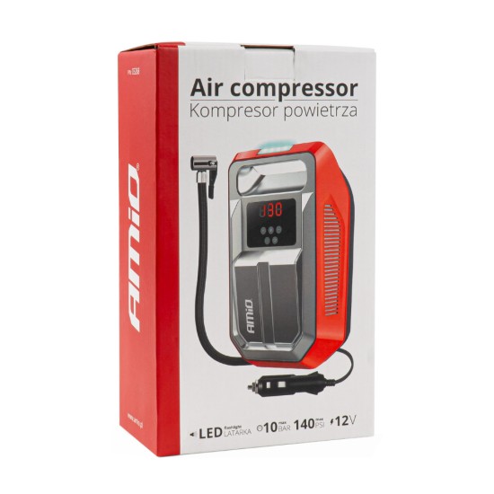 Amio - ΚΟΜΠΡΕΣΕΡ ΑΕΡΑ ΕΛΑΣΤΙΚΩΝ 12V 120W 140psi 10bar ΜΕ ΦΙΣ ΑΝΑΠΤΗΡΑ LED ΦΑΚΟ ΚΑΙ ΟΘΟΝΗ LCD - 1 TEM. (03268/AM)