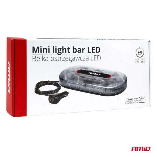 Amio - ΦΑΡΟΣ/ΜΠΑΡΑ MINI 12/24V 48SMD LED ΠΟΡΤΟΚΑΛΙ ΜΕ ΦΙΣ ΑΝΑΠΤΗΡΑ & ΜΑΓΝΗΤΙΚΗ ΒΑΣΗ 328x186x50mm - 1 ΤΕΜ. (03336/AM)