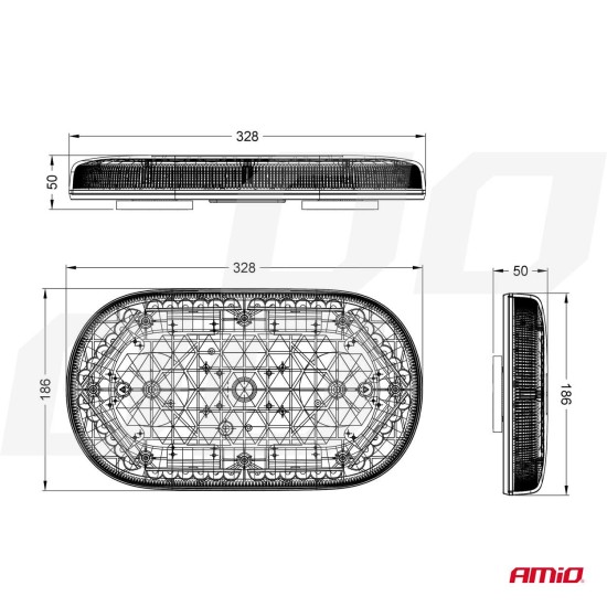 Amio - ΦΑΡΟΣ/ΜΠΑΡΑ MINI 12/24V 48SMD LED ΠΟΡΤΟΚΑΛΙ ΜΕ ΦΙΣ ΑΝΑΠΤΗΡΑ & ΜΑΓΝΗΤΙΚΗ ΒΑΣΗ 328x186x50mm - 1 ΤΕΜ. (03336/AM)