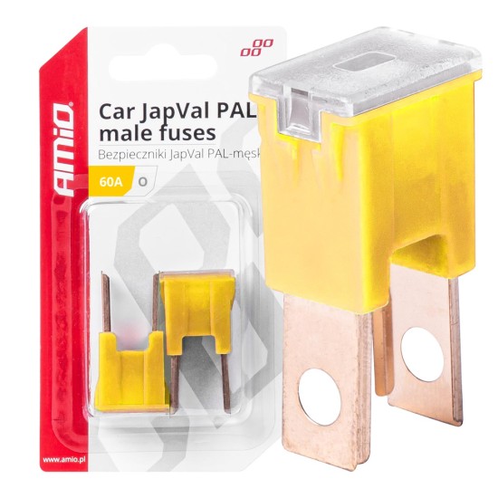 Amio - ΑΣΦΑΛΕΙΕΣ JapVal PAL O ΑΡΣΕΝΙΚΕΣ 60A ΣΕ KΙΤΡΙΝΟ ΧΡΩΜΑ - 2 Τεμ. (03400/AM)