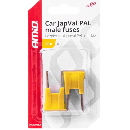 Amio - ΑΣΦΑΛΕΙΕΣ JapVal PAL U ΑΡΣΕΝΙΚΕΣ 60A ΣΕ ΚΙΤΡΙΝΟ ΧΡΩΜΑ - 2 Τεμ. (03409/AM)