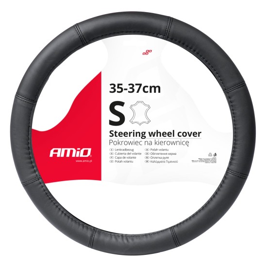 Amio - ΚΑΛΥΜΜΑ ΤΙΜΟΝΙΟΥ ΔΕΡΜΑTINO 35-37CM SWC-48-S ΣΕ ΜΑΥΡΟ ΧΡΩΜΑ ΜΕ ΜΑΥΡΕΣ ΡΑΦΕΣ - 1 ΤΕΜ. (03545/AM)