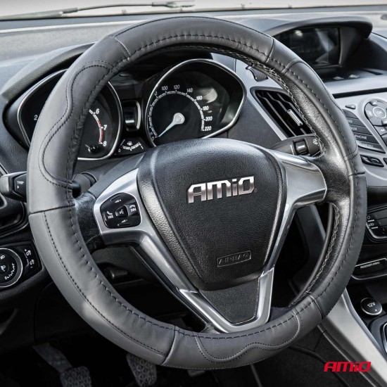 Amio - ΚΑΛΥΜΜΑ ΤΙΜΟΝΙΟΥ ΑΠΟ ΤΕΧΝΟΔΕΡΜΑ 41-43CM SWC-49-XL ΣΕ ΜΑΥΡΟ ΧΡΩΜΑ ΜΕ ΜΑΥΡΕΣ ΡΑΦΕΣ - 1 ΤΕΜ. (03553/AM)