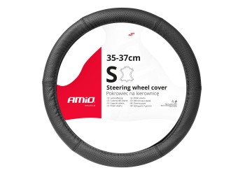 Amio - ΚΑΛΥΜΜΑ ΤΙΜΟΝΙΟΥ ΑΠΟ ΔΕΡΜΑ (S) 35/37cm SWC-50-S ΣΕ ΜΑΥΡΟ ΧΡΩΜΑ ΤΡΥΠΗΤΟ ΜΕ ΜΑΥΡΕΣ ΡΑΦΕΣ - 1 ΤΕΜ. (03555/AM)