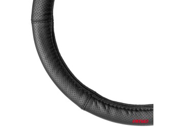 Amio - ΚΑΛΥΜΜΑ ΤΙΜΟΝΙΟΥ ΑΠΟ ΔΕΡΜΑ (M) 37/39cm SWC-50-M ΣΕ ΜΑΥΡΟ ΧΡΩΜΑ ΤΡΥΠΗΤΟ ΜΕ ΜΑΥΡΕΣ ΡΑΦΕΣ - 1 ΤΕΜ. (03556/AM)