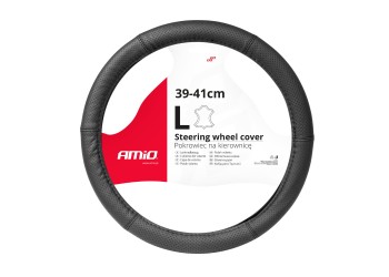 Amio - ΚΑΛΥΜΜΑ ΤΙΜΟΝΙΟΥ ΑΠΟ ΤΕΧΝΟΔΕΡΜΑ (L) 39-41cm SWC-50-L ΣΕ ΜΑΥΡΟ ΧΡΩΜΑ ΤΡΥΠΗΤΟ ΜΕ ΜΑΥΡΕΣ ΡΑΦΕΣ - 1 ΤΕΜ. (03557/AM)