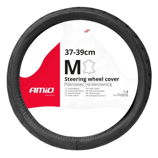 Amio - ΚΑΛΥΜΜΑ ΤΙΜΟΝΙΟΥ ΑΠΟ ΤΕΧΝΟΔΕΡΜΑ 37-39CM SWC-51-M ΣΕ ΜΑΥΡΟ ΧΡΩΜΑ ΜΕ ΜΑΥΡΕΣ ΡΑΦΕΣ - 1 ΤΕΜ. (03561/AM)