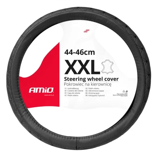 Amio - ΚΑΛΥΜΜΑ ΤΙΜΟΝΙΟΥ ΔΕΡΜΑTINO (ΧΧL) 44-46cm SWC-51-ΧΧL ΣΕ ΜΑΥΡΟ ΧΡΩΜΑ ΜΕ ΜΑΥΡΕΣ ΡΑΦΕΣ - 1 ΤΕΜ. (03564/AM)