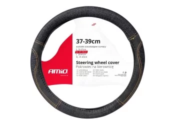 Amio - ΚΑΛΥΜΜΑ ΤΙΜΟΝΙΟΥ ΜΑΥΡΟ ΤΖΙΝ/DENIM (M) 37-39cm SWC-52-M ΜΕ ΜΑΥΡΕΣ & ΚΙΤΡΙΝΕΣ ΡΑΦΕΣ - 1 Τεμ. (03565/AM)