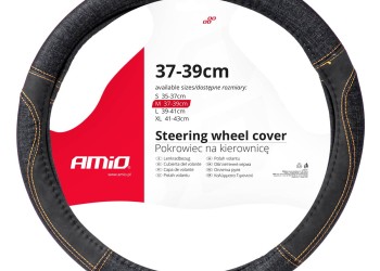 Amio - ΚΑΛΥΜΜΑ ΤΙΜΟΝΙΟΥ ΜΑΥΡΟ ΤΖΙΝ/DENIM (M) 37-39cm SWC-52-M ΜΕ ΜΑΥΡΕΣ & ΚΙΤΡΙΝΕΣ ΡΑΦΕΣ - 1 Τεμ. (03565/AM)